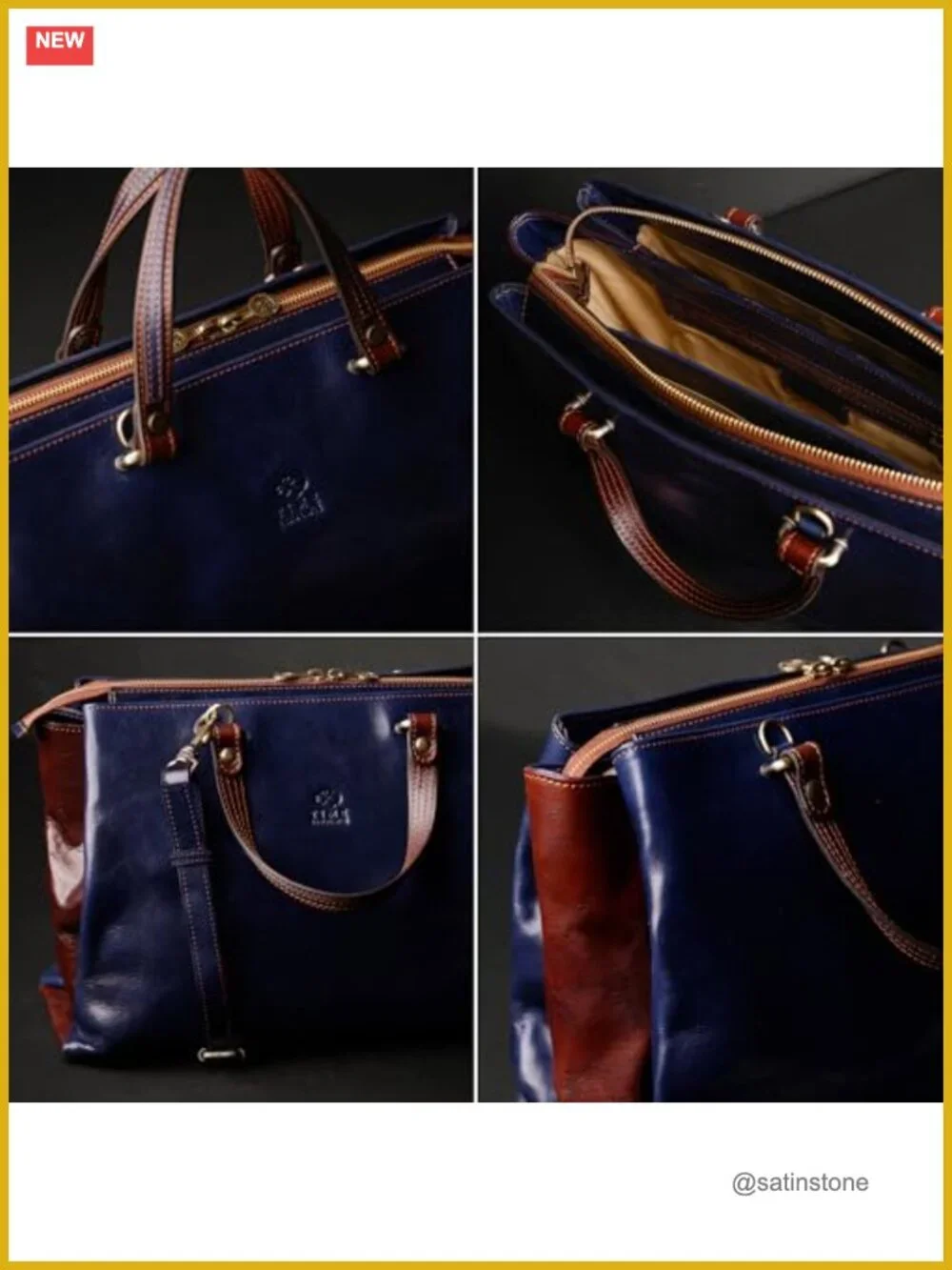 Italian Handmade Full-Grain Leather Top Handle Satchel Tote Bag